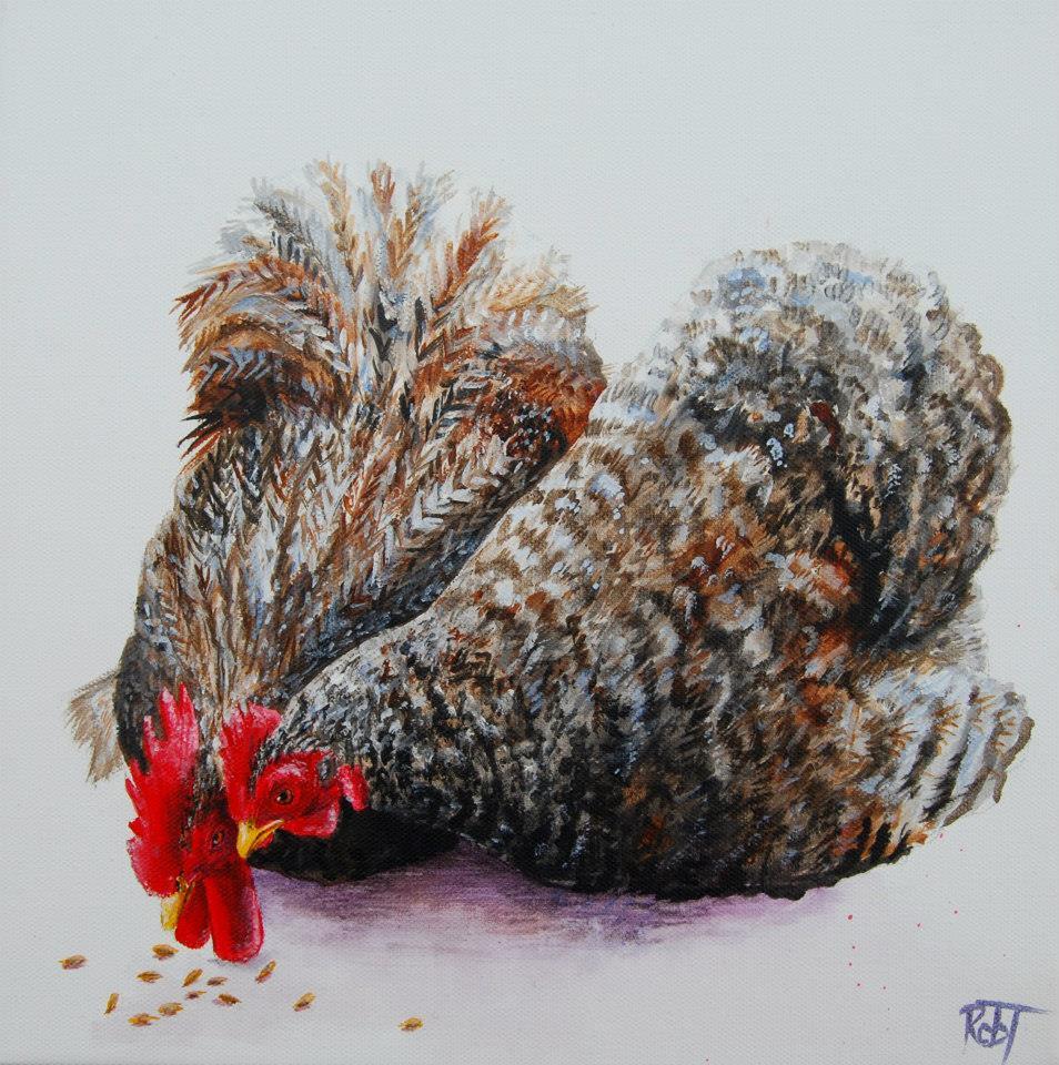 A commision painting of chickens.